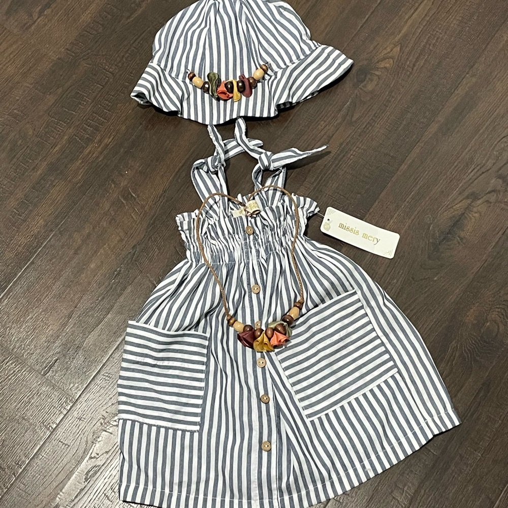 NWT Striped Navy and White Sundress with Matching Hat - Kids